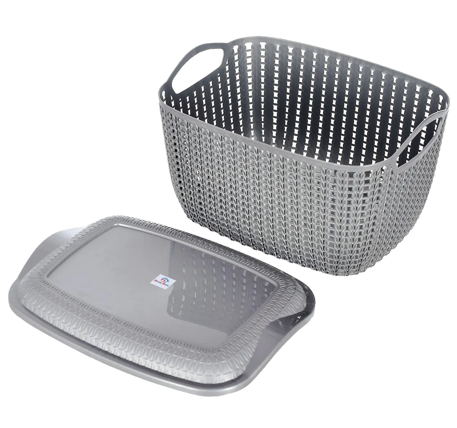 Heart Home Multipurposes Large M 30 Plastic Basket, Organizer For Kitchen, Countertops, Cabinets, Bathroom With Lids- Pack of 4 (Grey) -46HH020