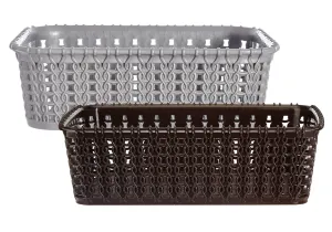 Heart Home Multipurposes Small M 15 Plastic Basket, Organizer for Kitchen, Countertops, Cabinets, Bathrooms Without Lid- Pack of 2 (Grey & Brown) -46KHH0126,Standard