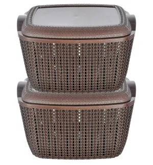Heart Home Multipurposes Small M 25 Plastic Basket, Organizer For Kitchen, Countertops, Cabinets, Bathroom With Lids- Pack of 4 (Brown) -46HH042