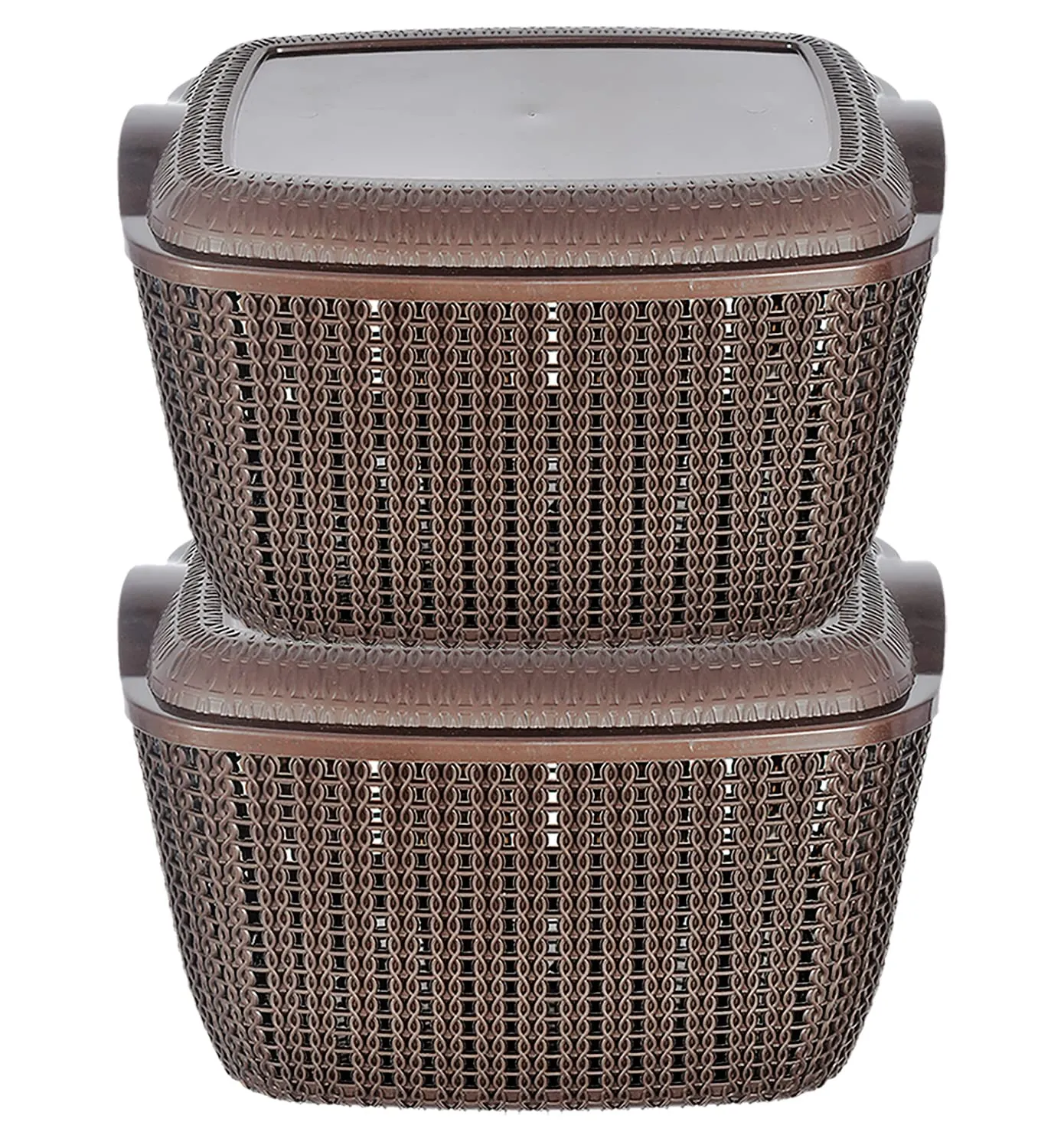 Heart Home Multipurposes Small M 25 Plastic Basket, Organizer For Kitchen, Countertops, Cabinets, Bathroom With Lids- Pack of 4 (Brown) -46HH042