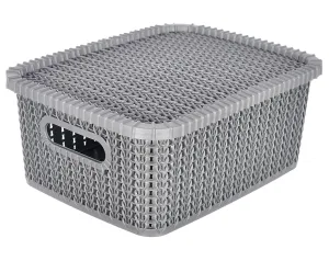 Heart Home Multiuses Large M 20 Plastic Basket/Organizer with Lid (Grey) -46KHH069, Standard