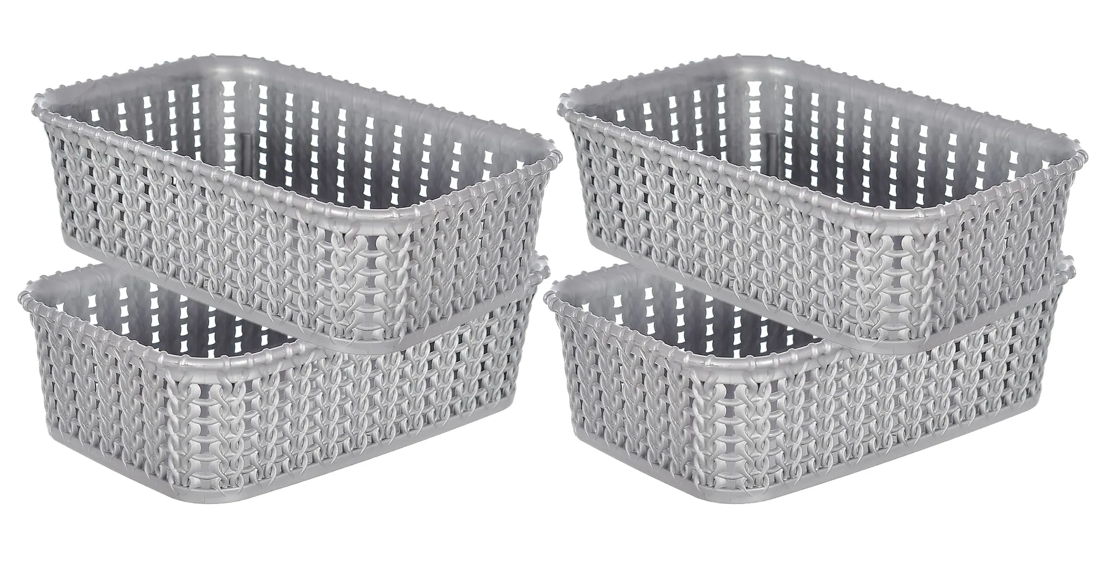 Heart Home Multiuses Small M 15 Plastic Tray/Basket/Organizer Without Lid- Pack of 4 (Grey) -46HH0123