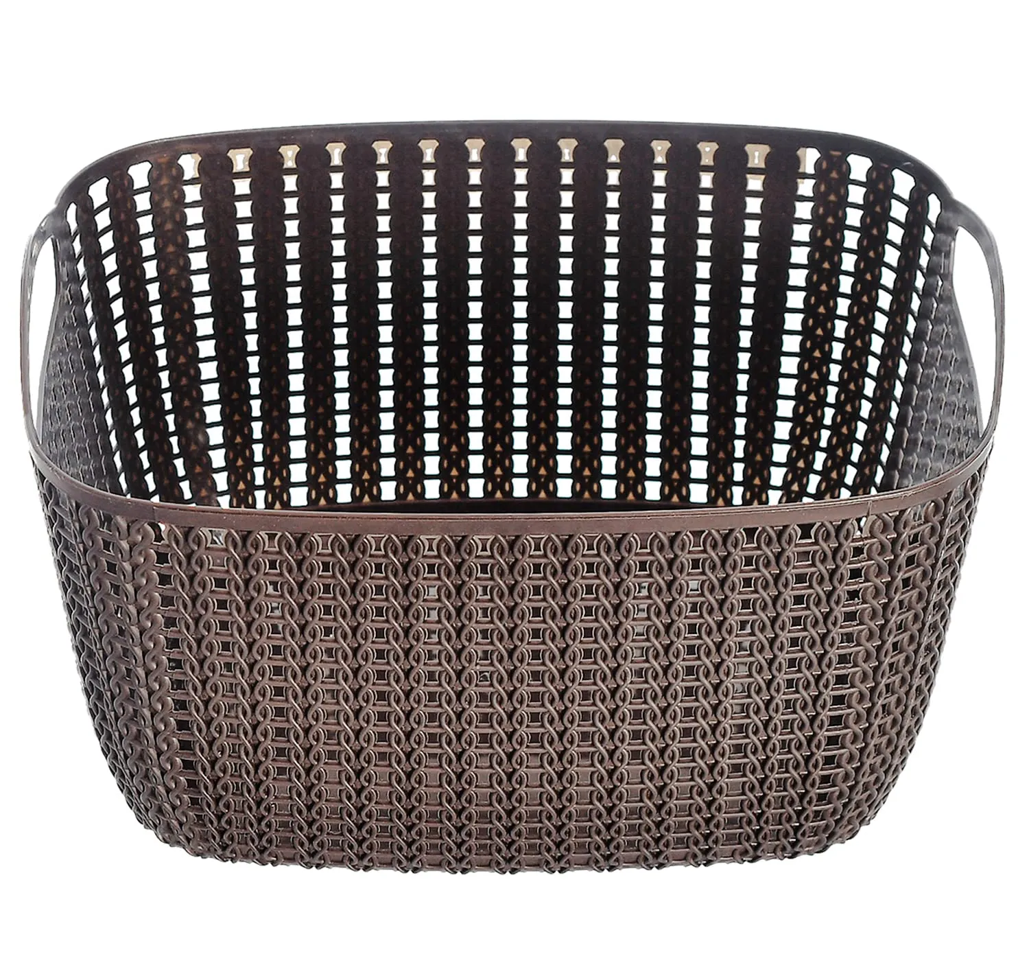 Heart Home Multiuses Small M 25 Plastic Basket/Organizer With Lid- Pack of 3 (Brown) -46HH039