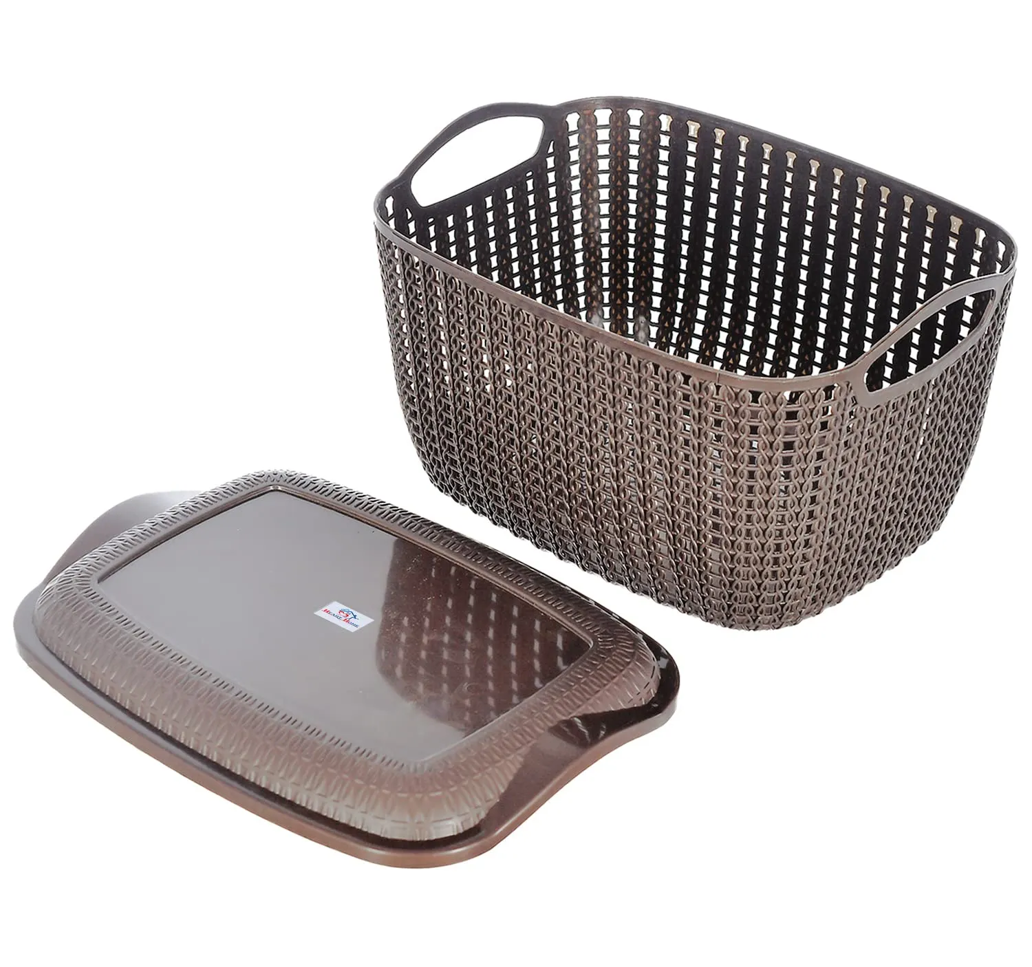 Heart Home Multiuses Small M 25 Plastic Basket/Organizer With Lid- Pack of 3 (Brown) -46HH039