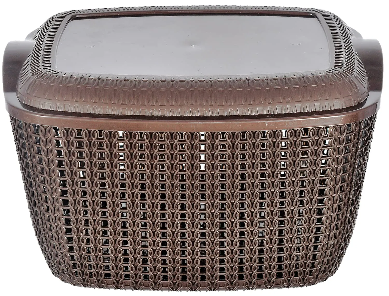 Heart Home Multiuses Small M 25 Plastic Basket/Organizer With Lid- Pack of 3 (Brown) -46HH039