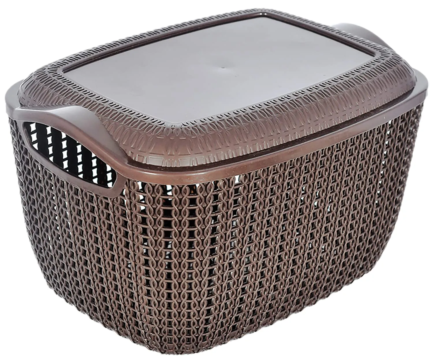 Heart Home Multiuses Small M 25 Plastic Basket/Organizer With Lid- Pack of 3 (Brown) -46HH039