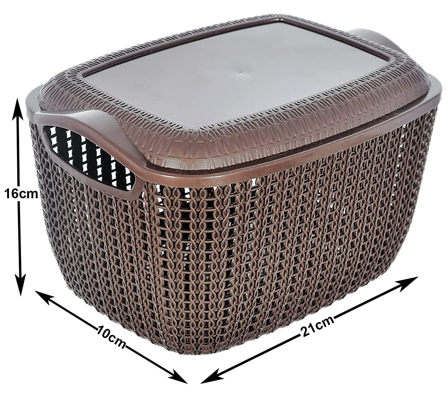 Heart Home Multiuses Small M 25 Plastic Basket/Organizer With Lid- Pack of 3 (Brown) -46HH039