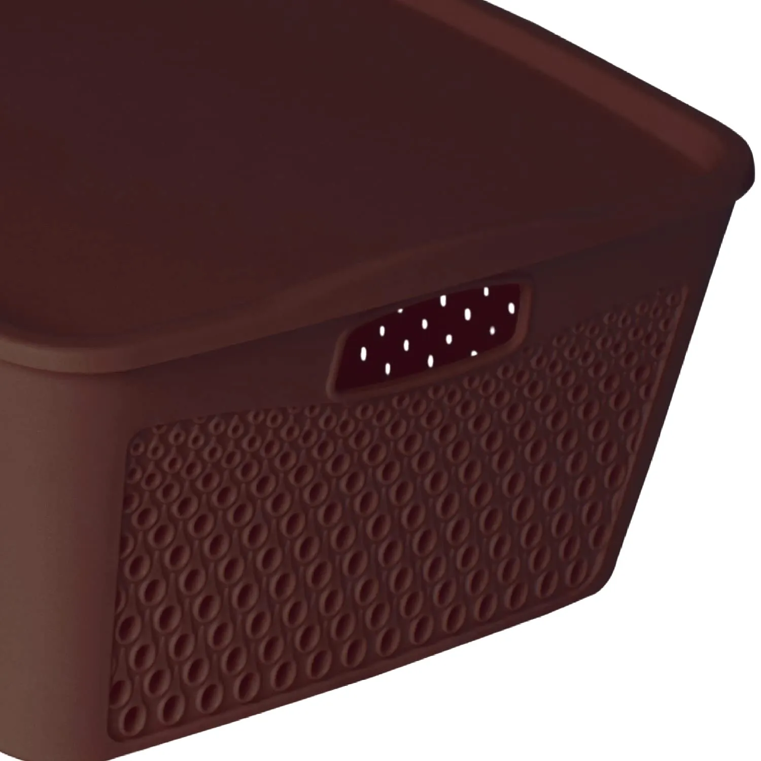 Heart Home Netted Design Unbreakable Multipurpose Square Shape Plastic Storage Baskets with lid Medium Pack of 2 (Brown)