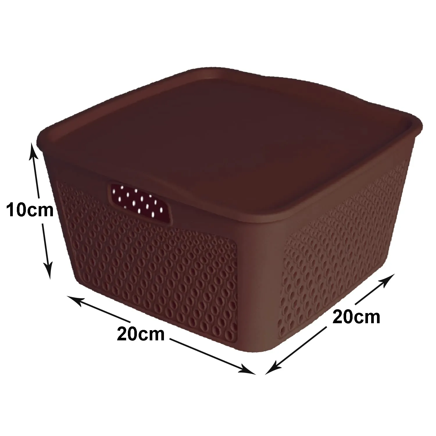 Heart Home Netted Design Unbreakable Multipurpose Square Shape Plastic Storage Baskets with lid Small Pack of 3 (Brown, Beige, Grey)