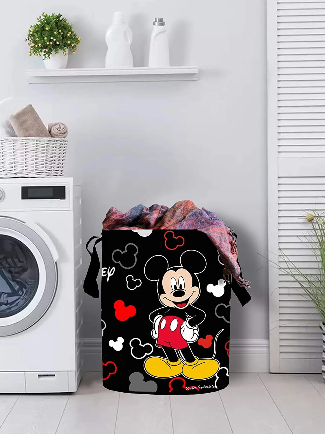 Heart Home Polyester Mickey Mouse Print Waterproof & Foldable Laundry Basket, 45 Ltr.(Black)