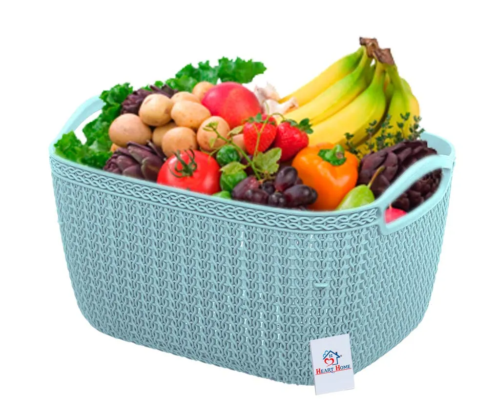 Heart Home Q-5 Unbreakable Plastic Multipurpose Medium Size Flexible Storage Baskets/Fruit Vegetable Bathroom Stationary Home Basket with Handles (Light Blue)-HEART10488