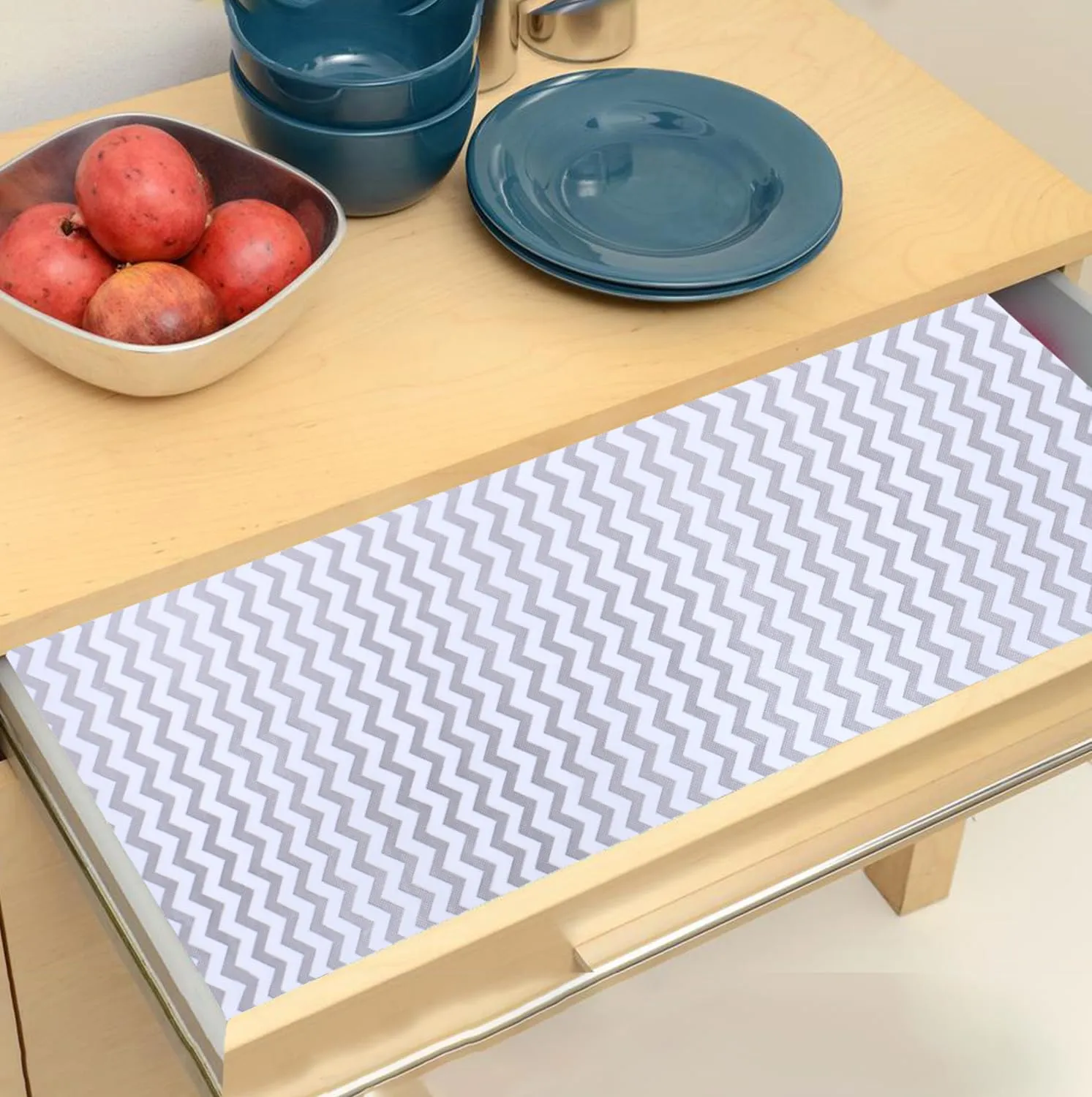 Heart Home Shelf Liner | EVA Kitchen Cabinet Shelf Mat | Anti-Slip Bathroom Mat | Fridge Mat | Table Mat | Zig Zag Design Wardrobe Mat | 10 Meter | Gray
