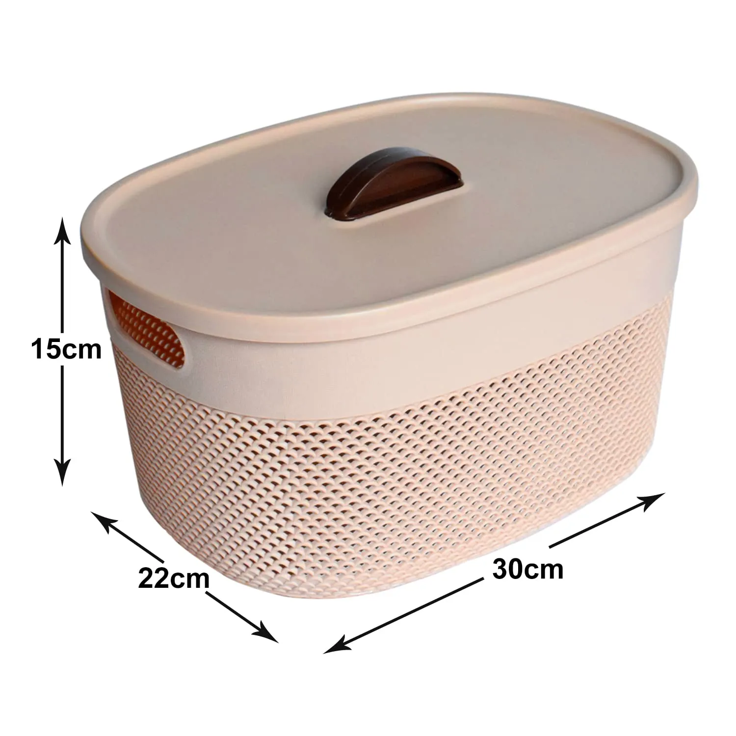 Heart Home Unbreakable Large Multipurpose Storage Baskets with lid|Design-Netted|Material-Plastic|Shape-Oval|Color-Beige|Pack of 2