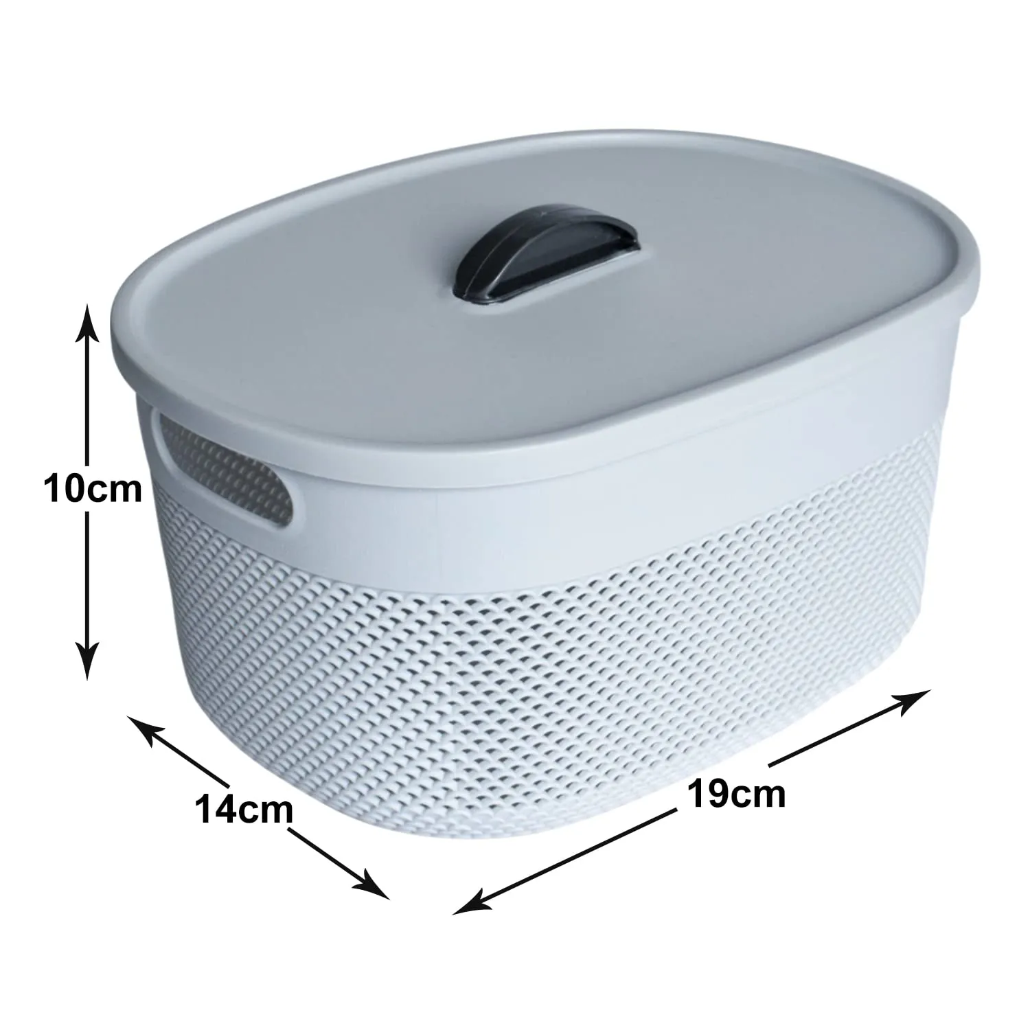 Heart Home Unbreakable Small Multipurpose Storage Baskets with lid|Design-Netted|Material-Plastic|Shape-Oval|Color-Grey|Pack of 2
