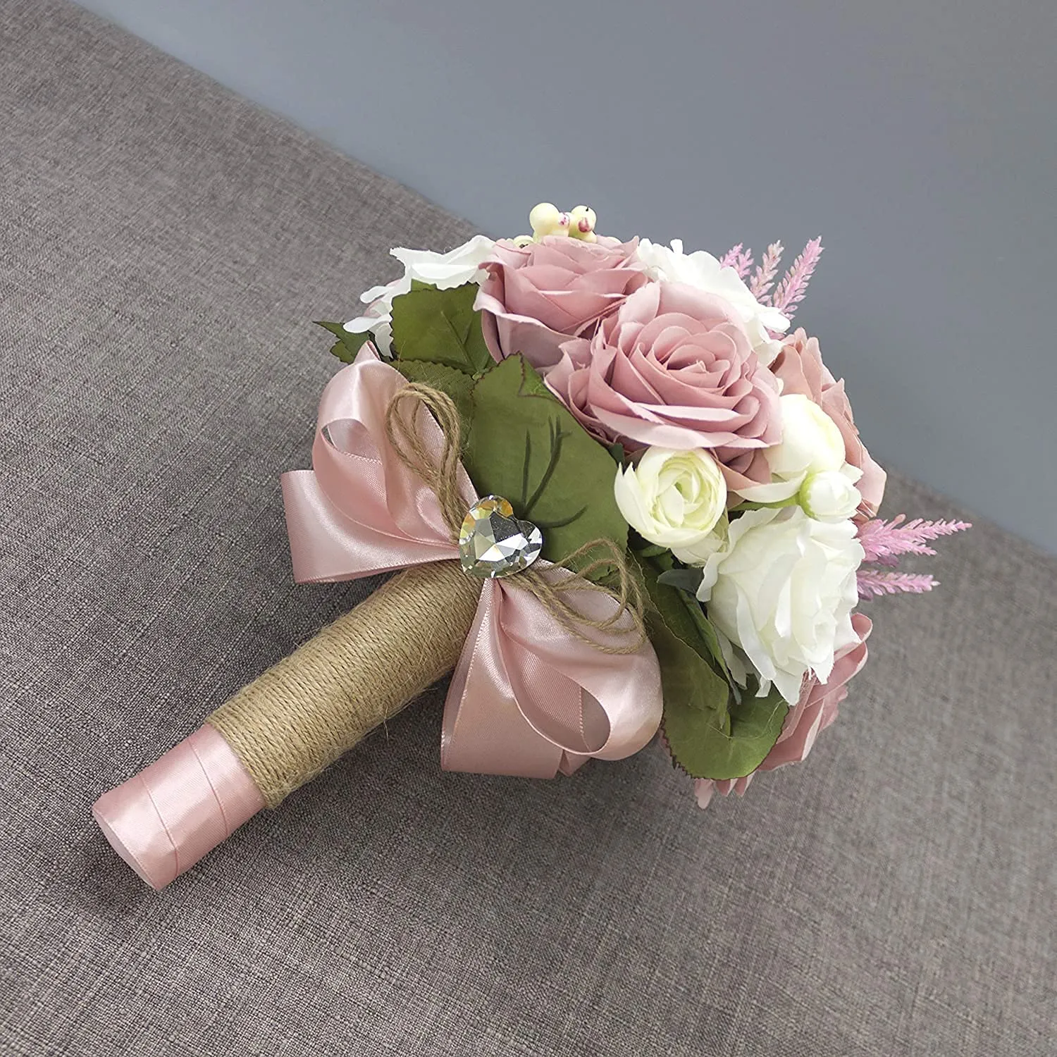 HomeXO Artificial Rose Flowers | Faux Silk Rose Flower for Vases Height 10.6", Blue and White Color,12 pcs Leaves and Stems Real Looking Roses Fake Rose DIY Bouquets (Purple,White)
