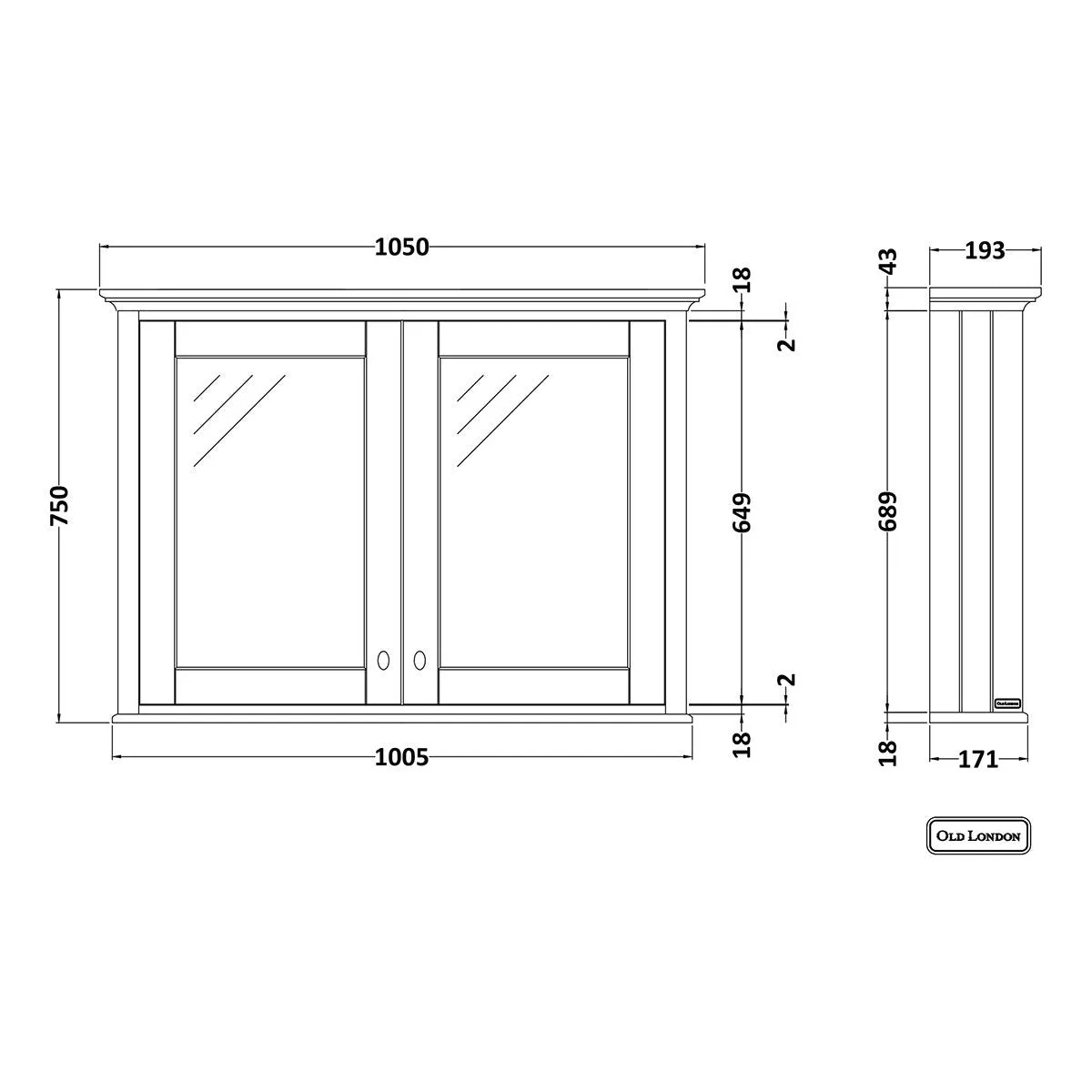 Hudson Reed Old London 1050mm Mirror Cabinet in Timeless Sand