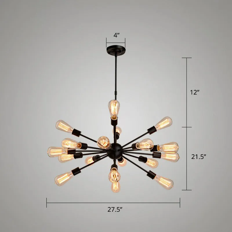 Industrial Metal Black Finish Sputnik Bar Hanging Light Chandelier Fixture