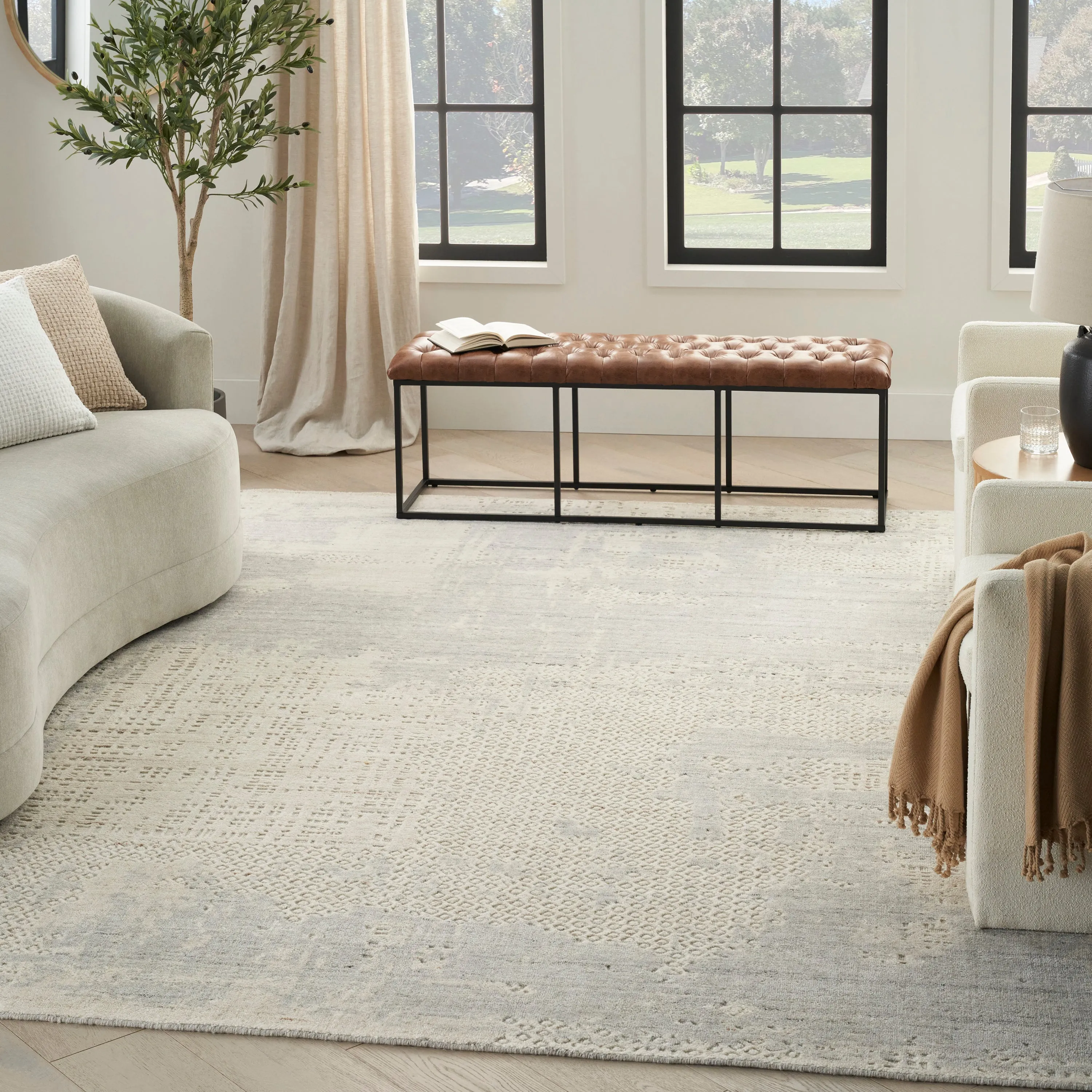 Ivory Essentials Grey Contemporary Wool Blend Rug