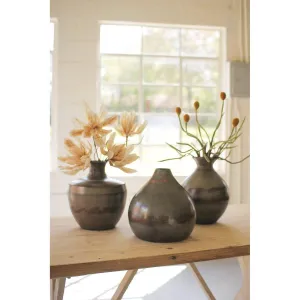 Kalalou - SET OF THREE RAW METAL VASES WITH COPPER DETAIL - NDE1283