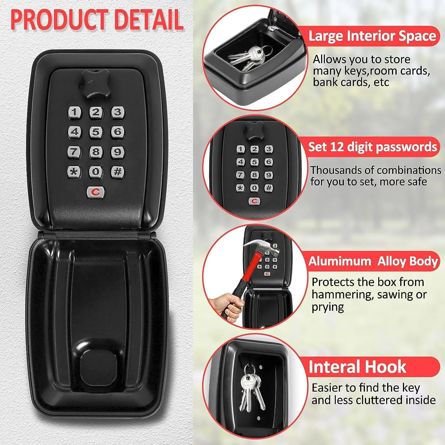Key Safe Outdoor Police Approved, Key Lock Box Wall Mounted Outside with Code, 12-Digit Combination Keysafe Lockbox for Home Garage Office Warehouse
