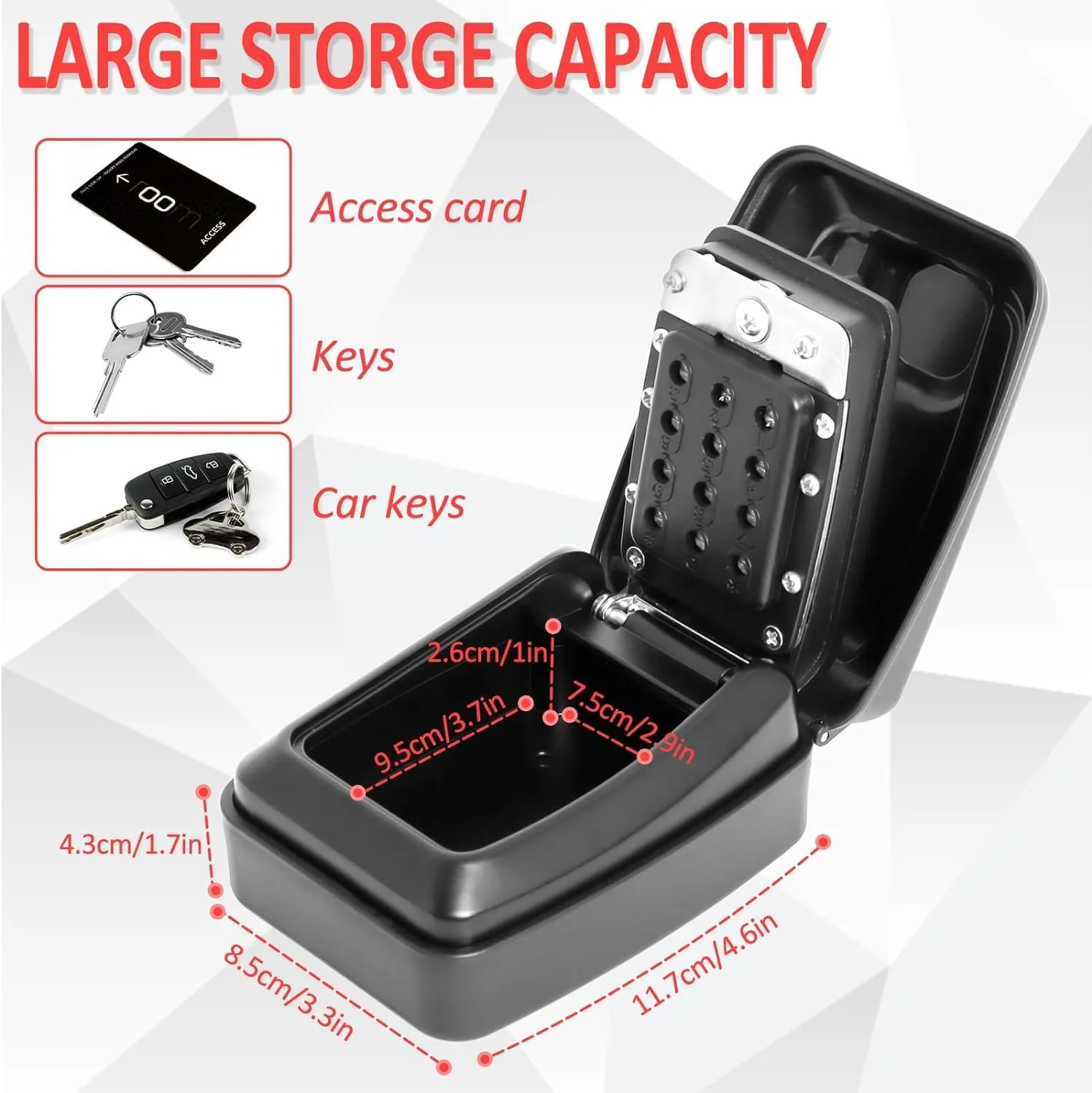 Key Safe Outdoor Police Approved, Key Lock Box Wall Mounted Outside with Code, 12-Digit Combination Keysafe Lockbox for Home Garage Office Warehouse