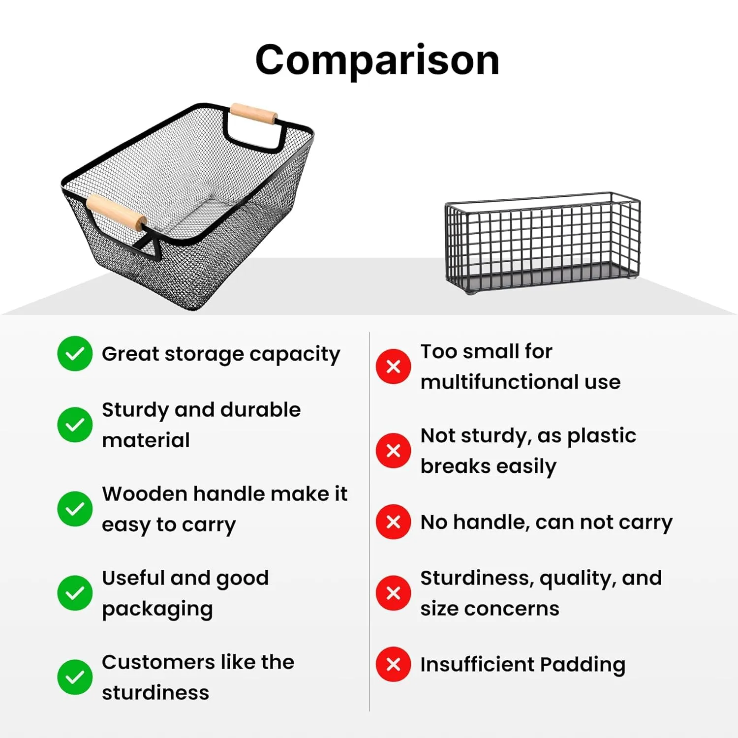 Kuber Industries Metal Mesh Basket for Storage with Wooden Handle | 280 gm | Fruit Basket & Vegetable Basket for Kitchen | Kitchen Organizer | Baskets for organizing Home | Black | Multipurpose