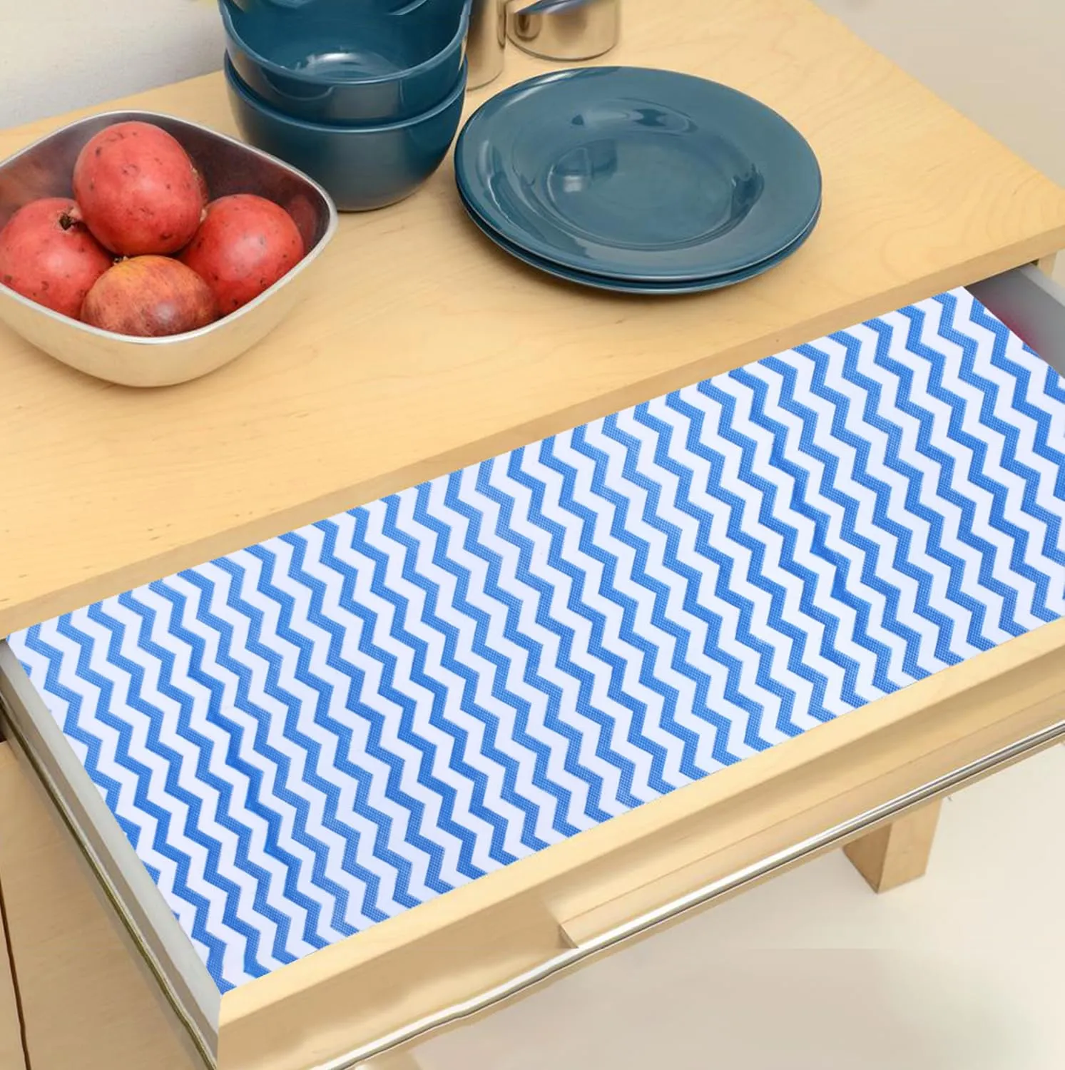 Kuber Industries Shelf Liner | EVA Kitchen Cabinet Shelf Mat | Anti-Slip Bathroom Mat | Fridge Mat | Table Mat | Zig Zag Design Wardrobe Mat | 3 Meter | Blue