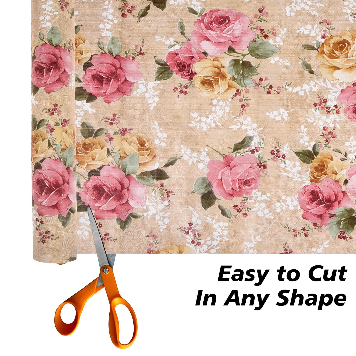 Kuber Industries Shelf Liner | PVC Kitchen Cabinet Shelf Mat | Shelf Mat for Drawer Organizer | Fridge Mat | Table Placemat | Flower Design Wardrobe Mat | 10 Meter | Beige