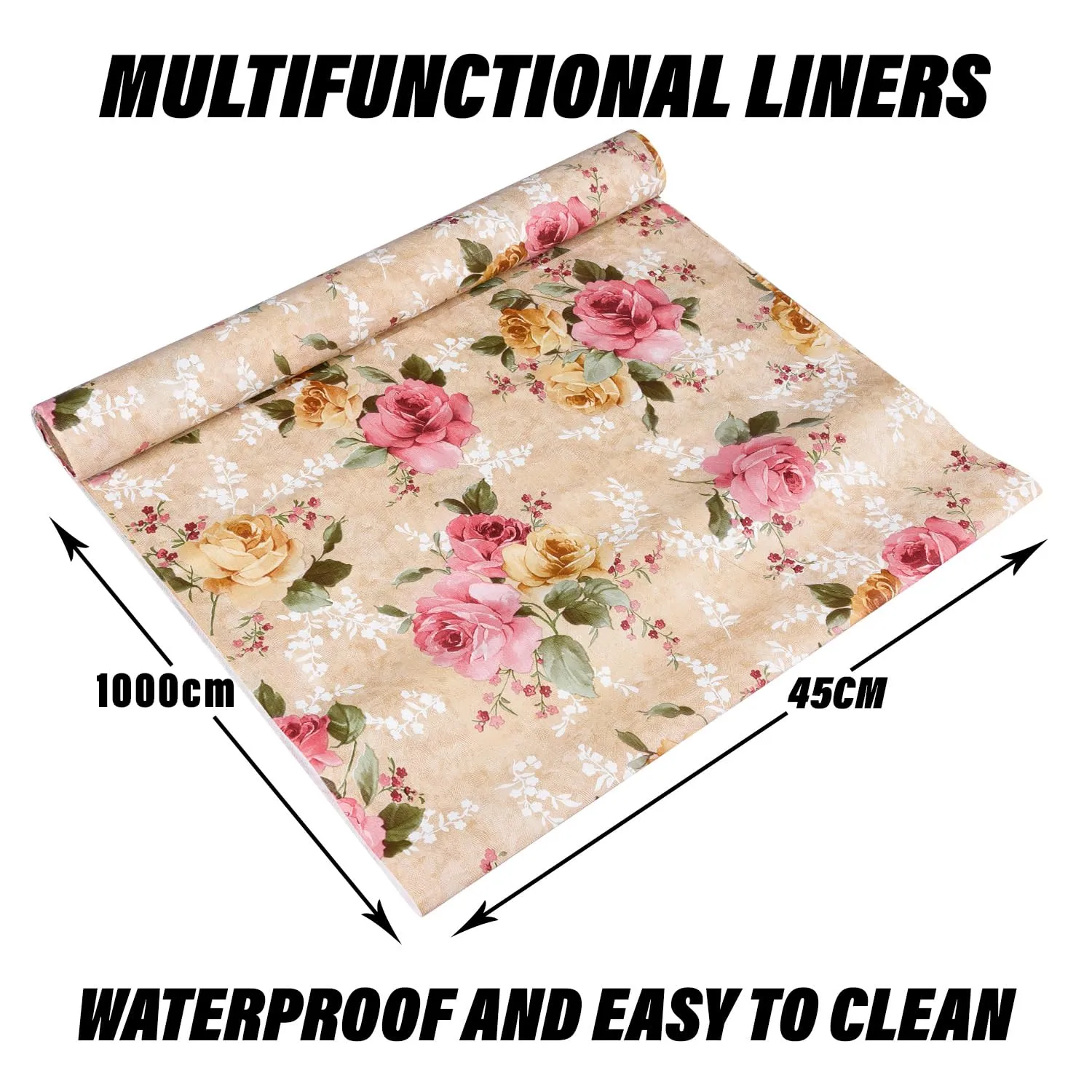 Kuber Industries Shelf Liner | PVC Kitchen Cabinet Shelf Mat | Shelf Mat for Drawer Organizer | Fridge Mat | Table Placemat | Flower Design Wardrobe Mat | 10 Meter | Beige