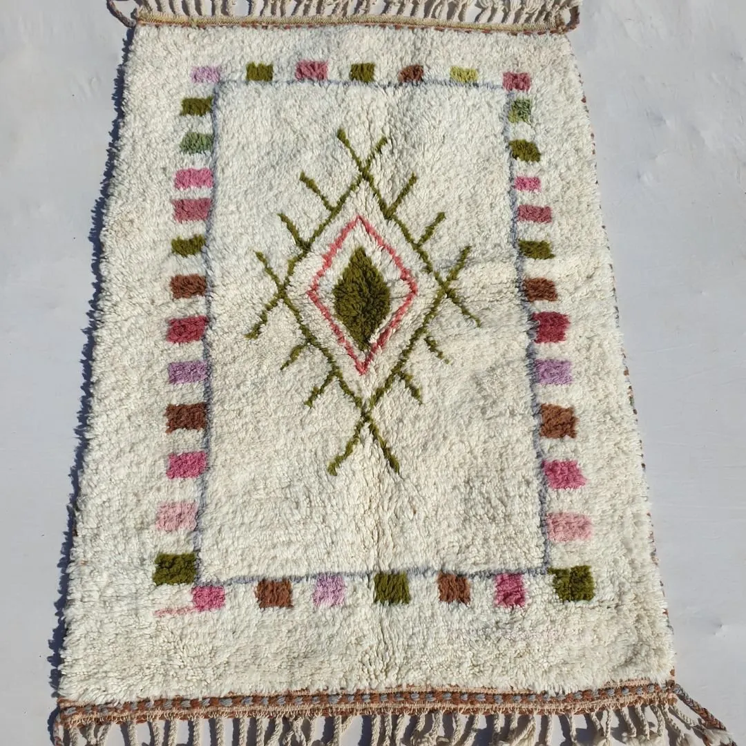 Lablda | 3x5 White Moroccan Rug Beni Ourain Ultra Soft | 3'80x5'64 Ft | 116x172 cm