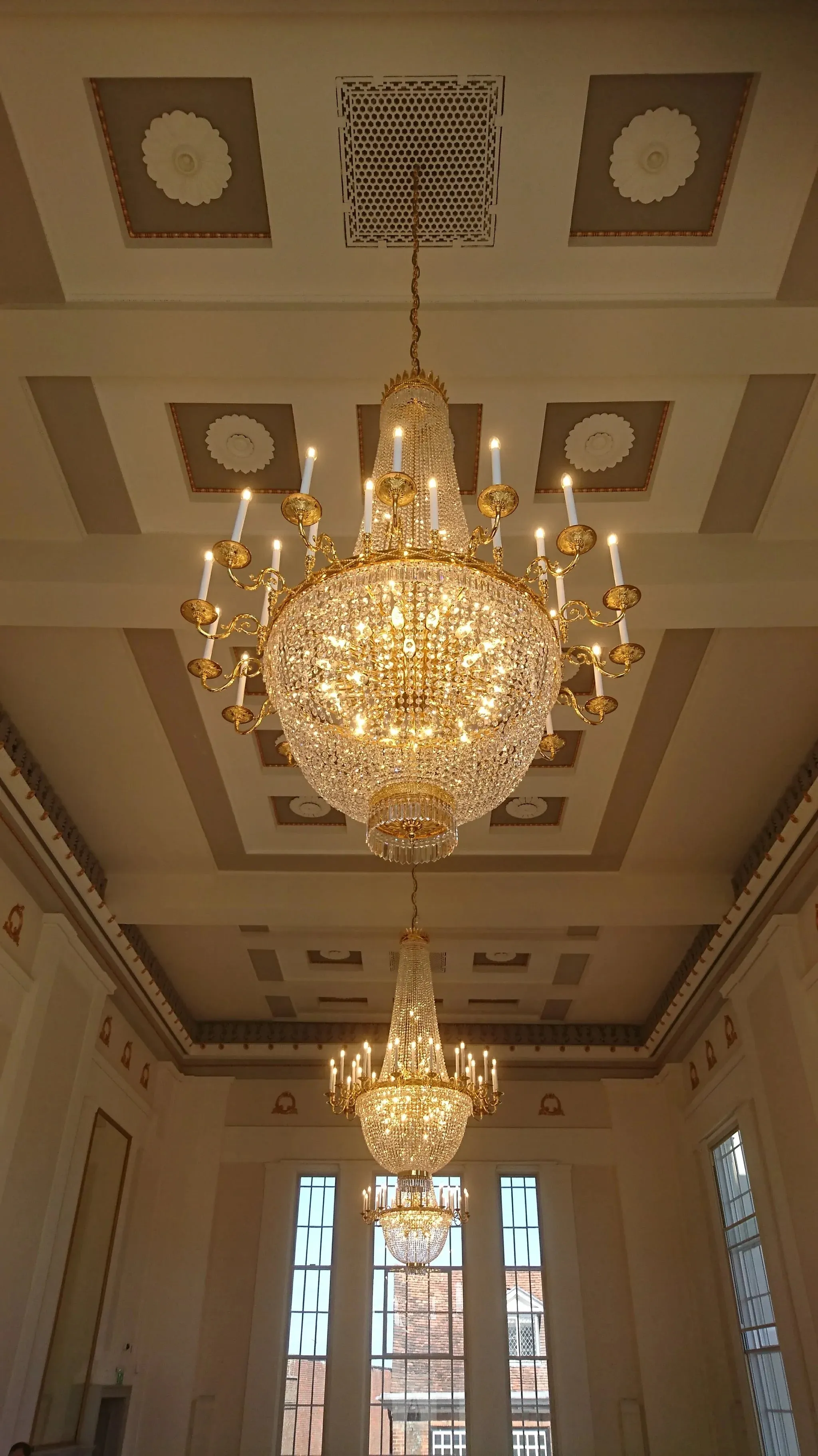 Large Asfour Crystal Empire Chandelier Trio - St. Albans Hall