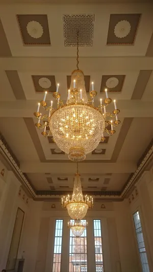 Large Asfour Crystal Empire Chandelier Trio - St. Albans Hall