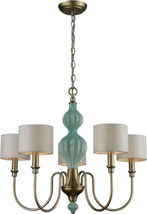 Lilliana 5 Light Chandelier In Seafoam and Aged Silver