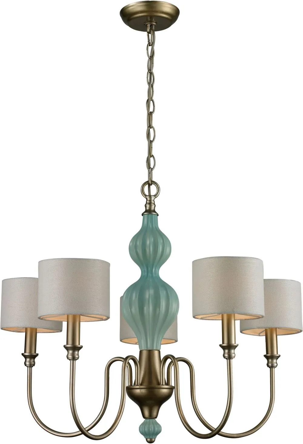 Lilliana 5 Light Chandelier In Seafoam and Aged Silver