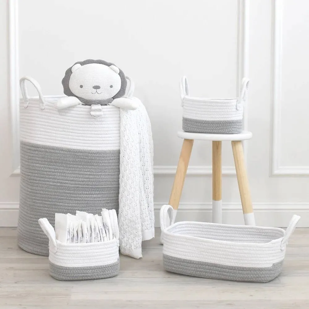 Living Textiles | 100% Cotton Rope Hamper - Grey/White - Large