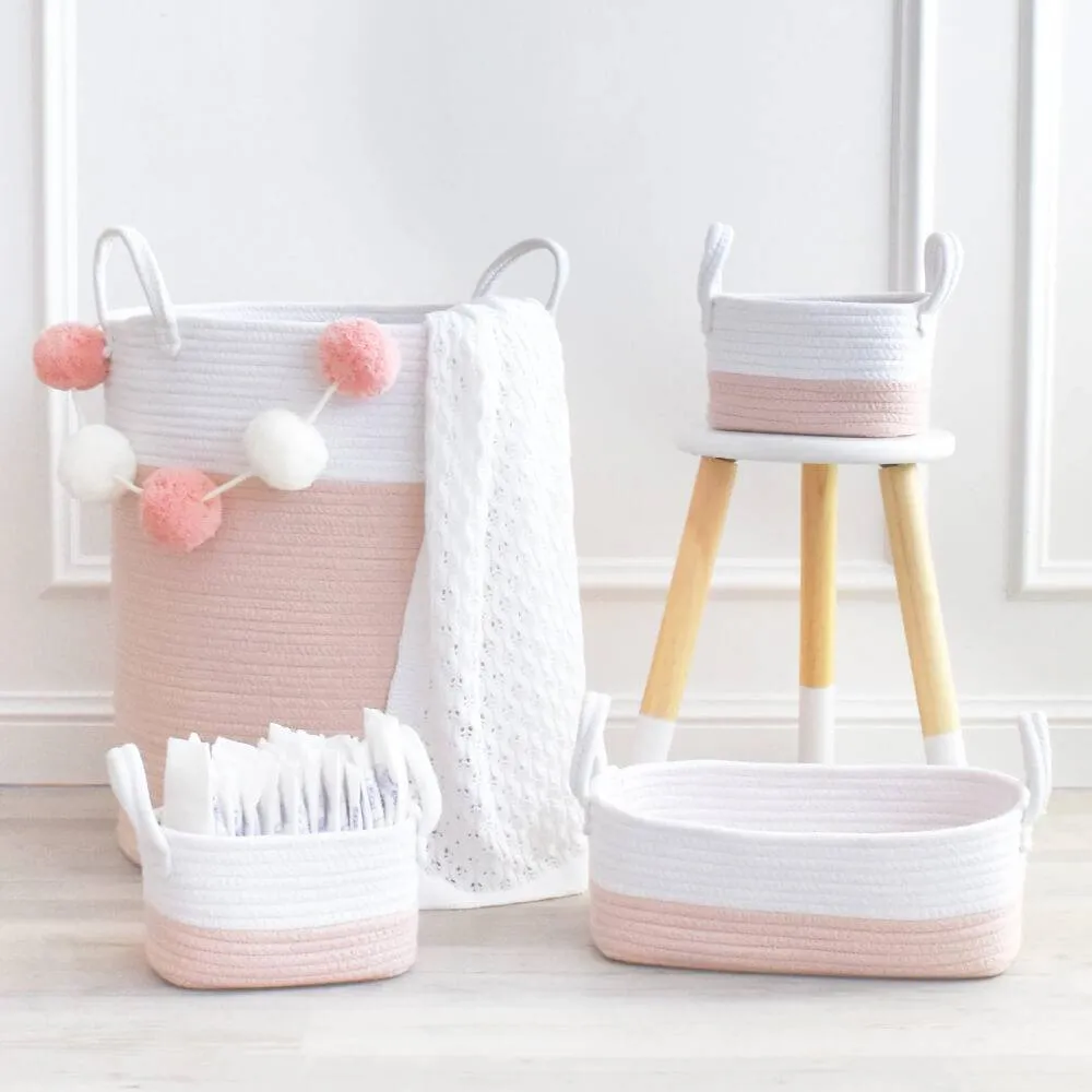 Living Textiles | 100% Cotton Rope Hamper - Large - Blush/White