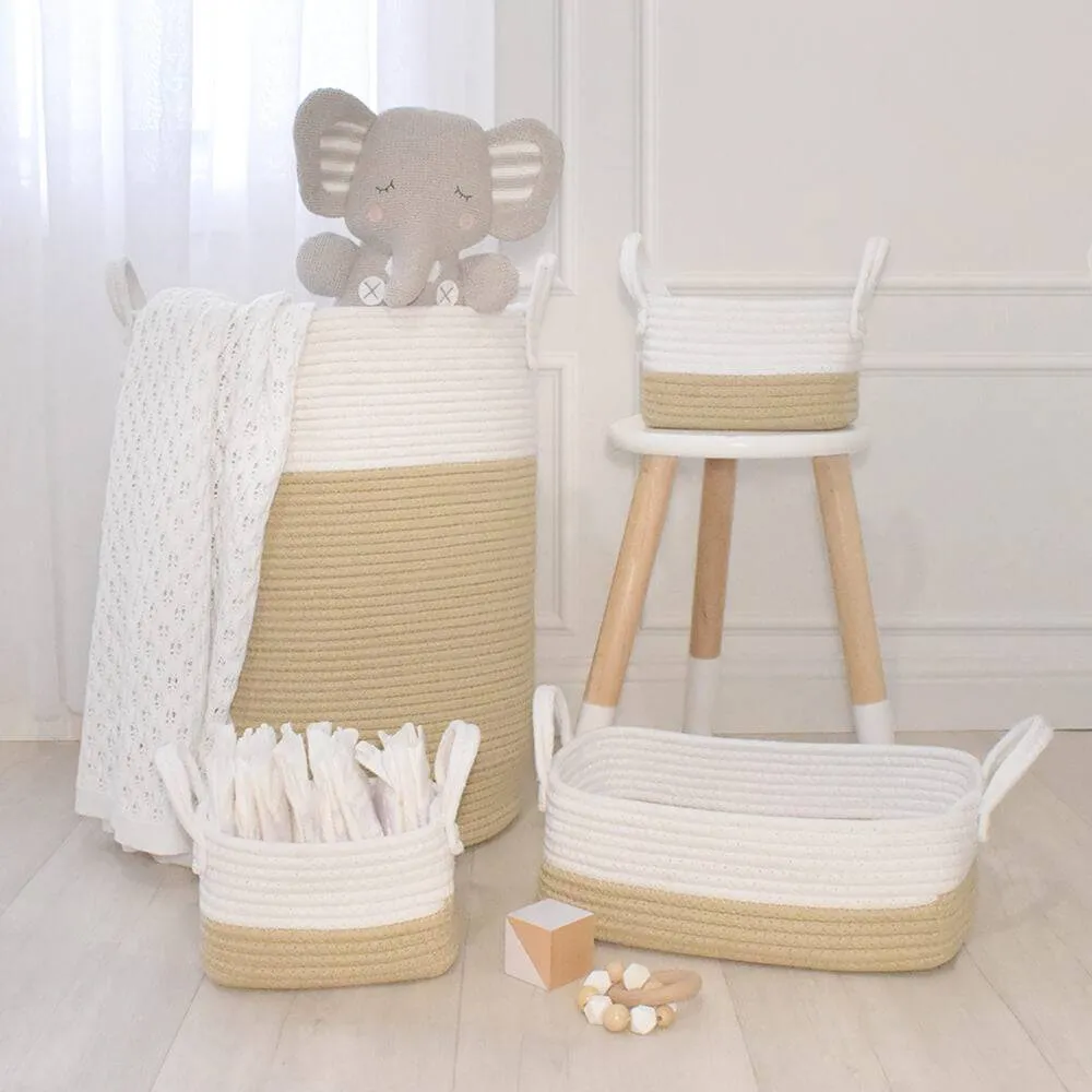 Living Textiles | 100% Cotton Rope Hamper - Large - Natural/White