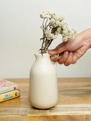 LOCALKALA Ceramic Milk Jug Vase/Eggshell Vase to Keep Pampas Grass, Flowers, Fillers for Centerpieces, Side Table and Home Decor - Marble White Colour, 15Cm Height