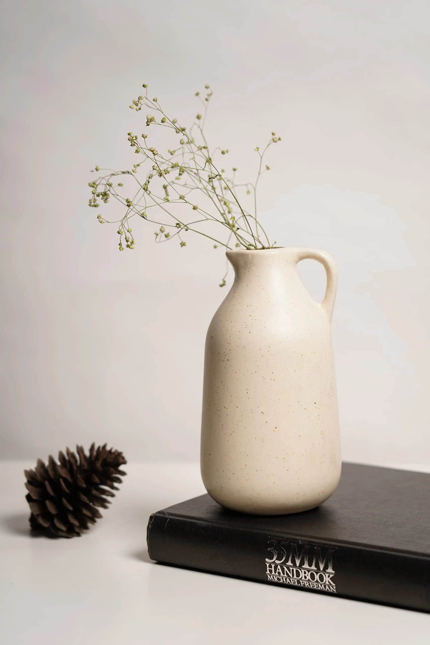 LOCALKALA Ceramic Milk Jug Vase/Eggshell Vase to Keep Pampas Grass, Flowers, Fillers for Centerpieces, Side Table and Home Decor - Marble White Colour, 15Cm Height