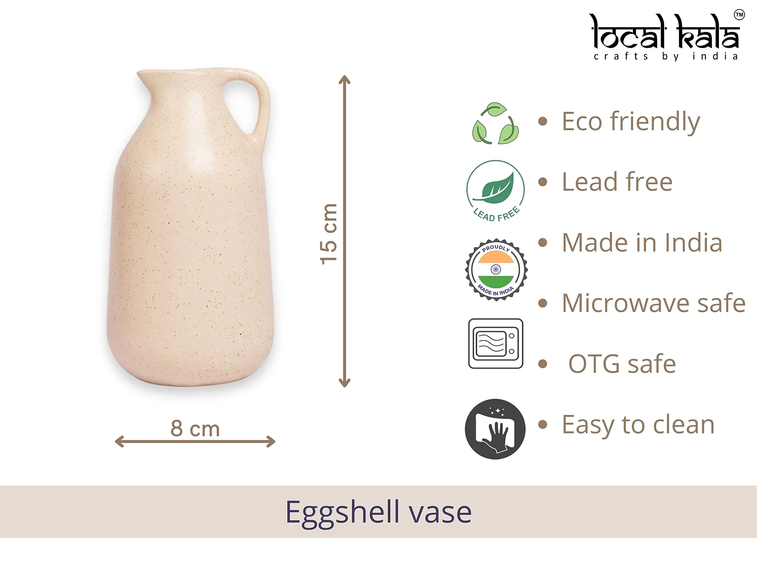 LOCALKALA Ceramic Milk Jug Vase/Eggshell Vase to Keep Pampas Grass, Flowers, Fillers for Centerpieces, Side Table and Home Decor - Marble White Colour, 15Cm Height