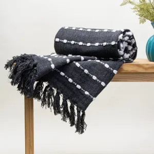 Luxury Soft Black Cotton Woven Blanket Throw For Couch Decor