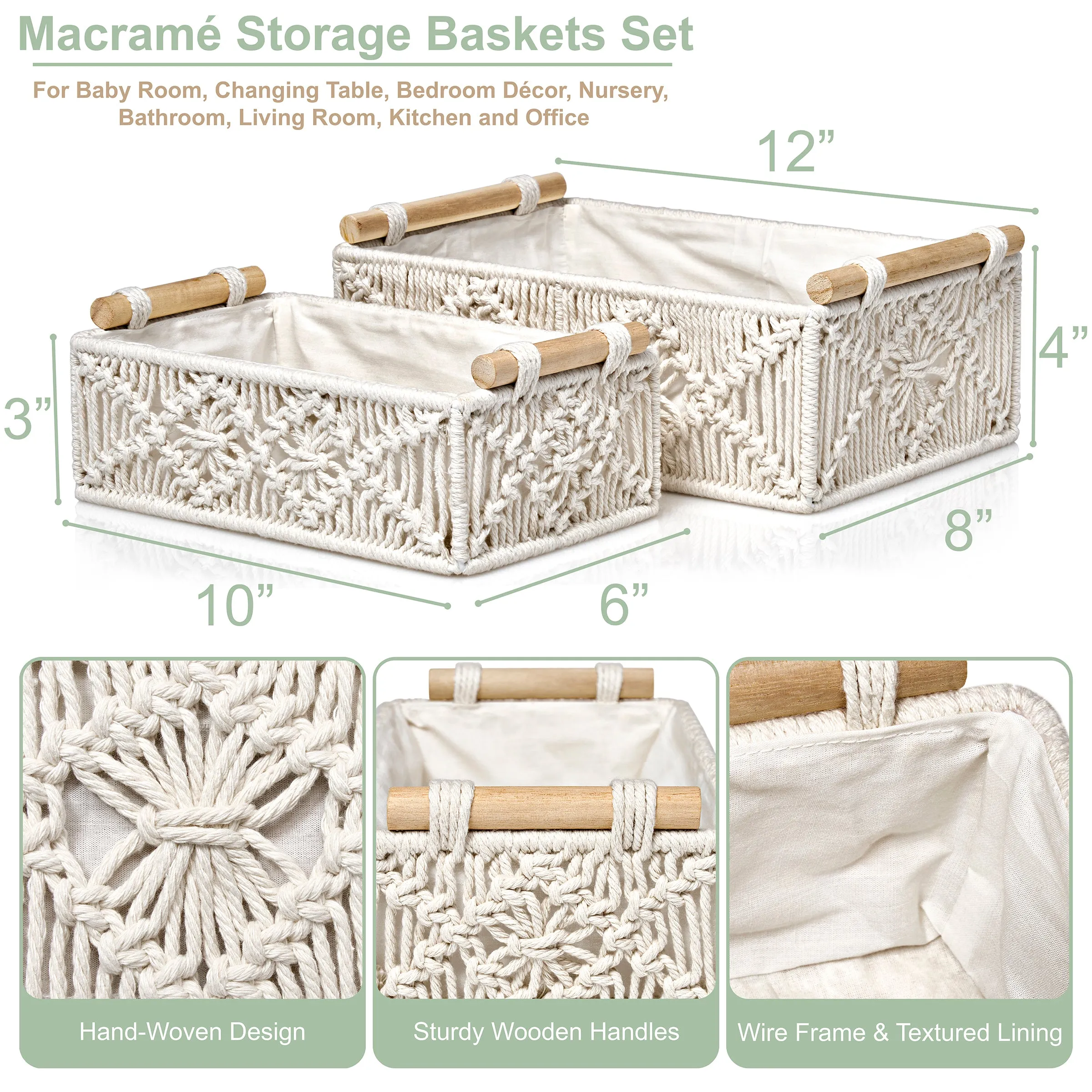 Macrame Boho Decor Baskets (Set of 2)