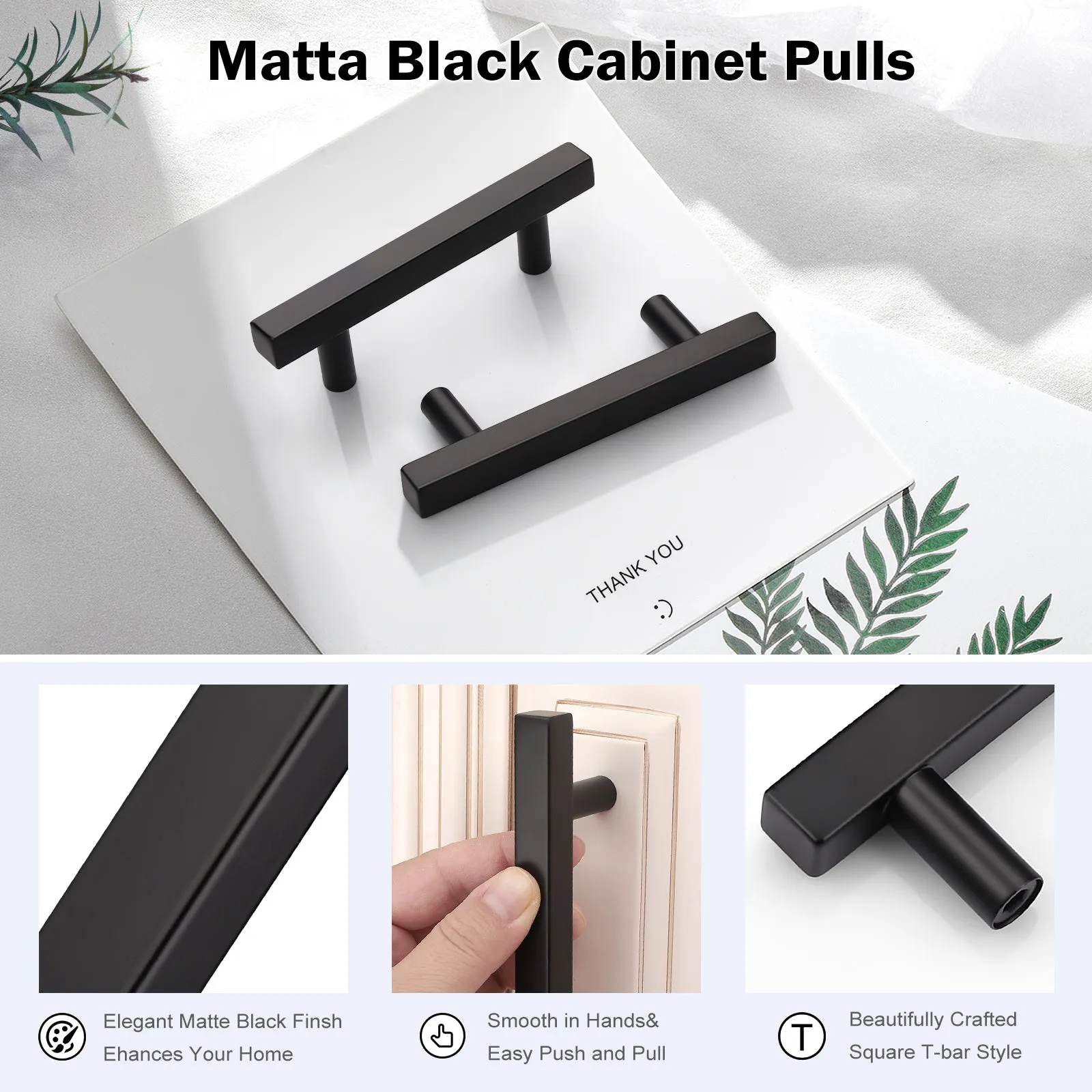 Matte Black Stainless Steel Cabinet Handles Drawer Pulls (2-1/2'' - 7-1/2'') - PDDJ16HBK