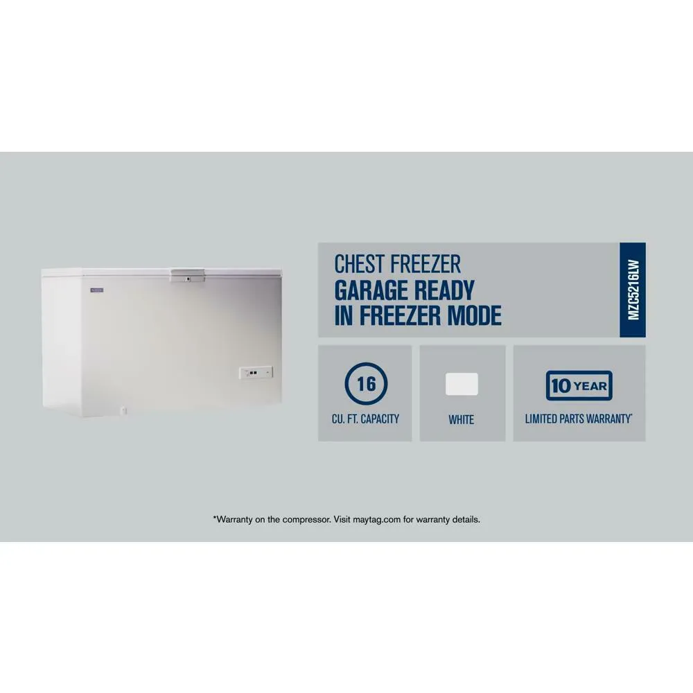 Maytag MZC5216LW Garage Ready in Freezer Mode Chest Freezer with Baskets - 16 cu. ft.