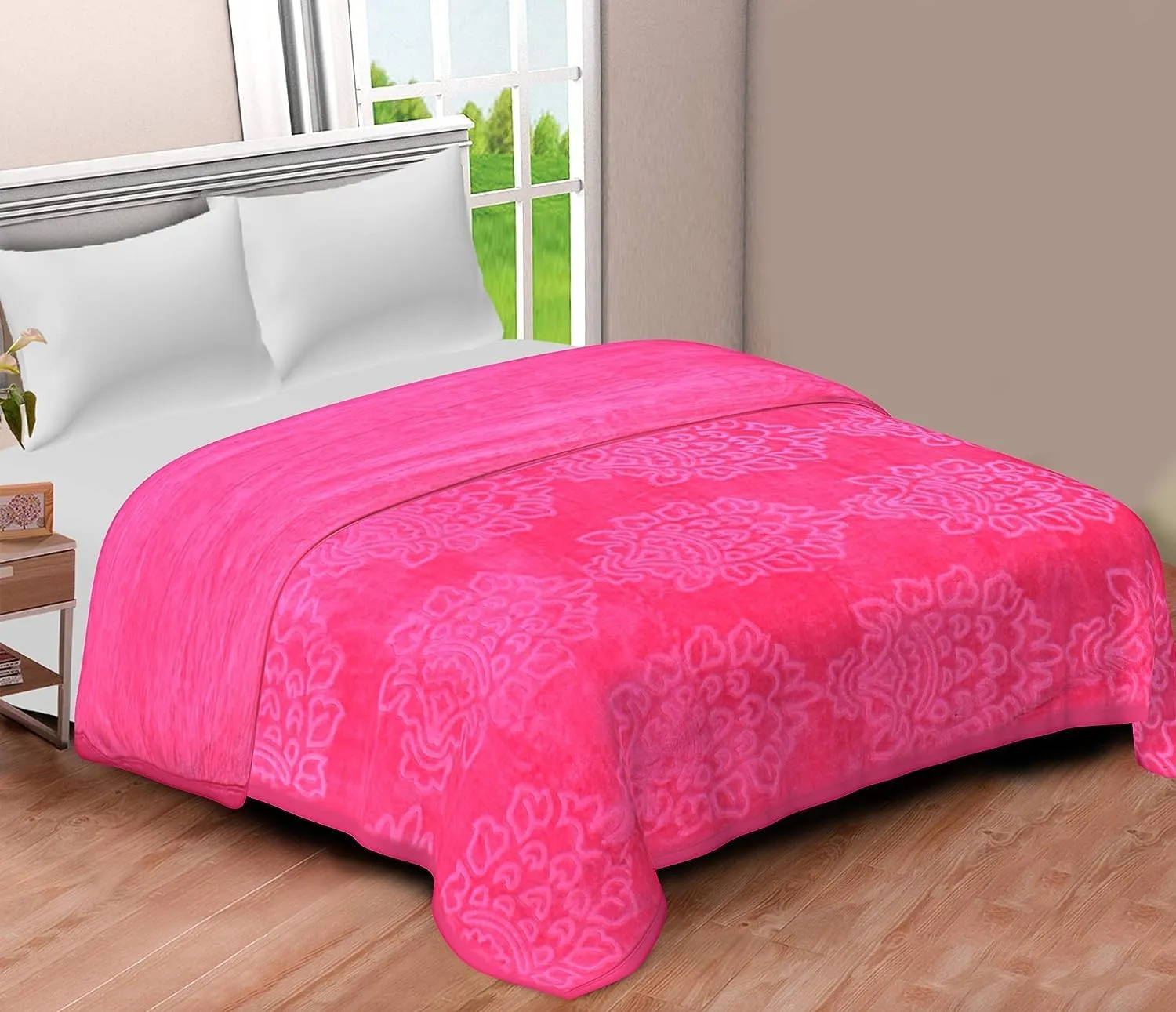 Mehlawat 500 TC Mink Floral Embossed Super Soft Heavy Single Bed Velvet AC Blanket for Winter Mink Blankets for Winter, Lightweight Kambal (Pink, Single - 85x56 Inch)