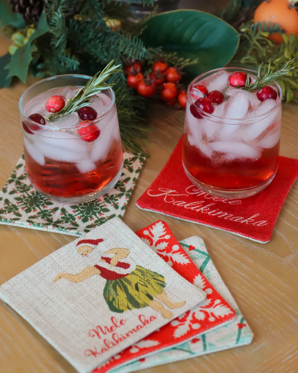Mele Kalikimaka Santa Hula Fabric Coaster