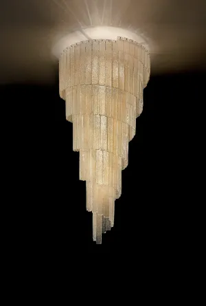 Mid Century Cascading Chandelier With Hand Cut Amber Graniglia Glass