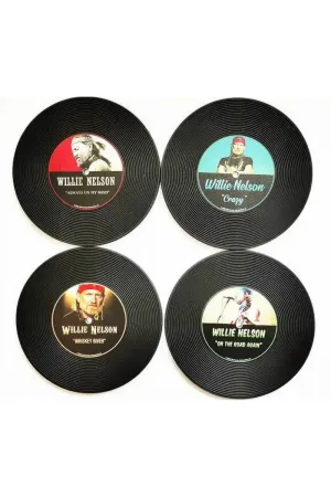 Mid South Products Willie Nelson Vinyl Circular Coaster, Set of 4