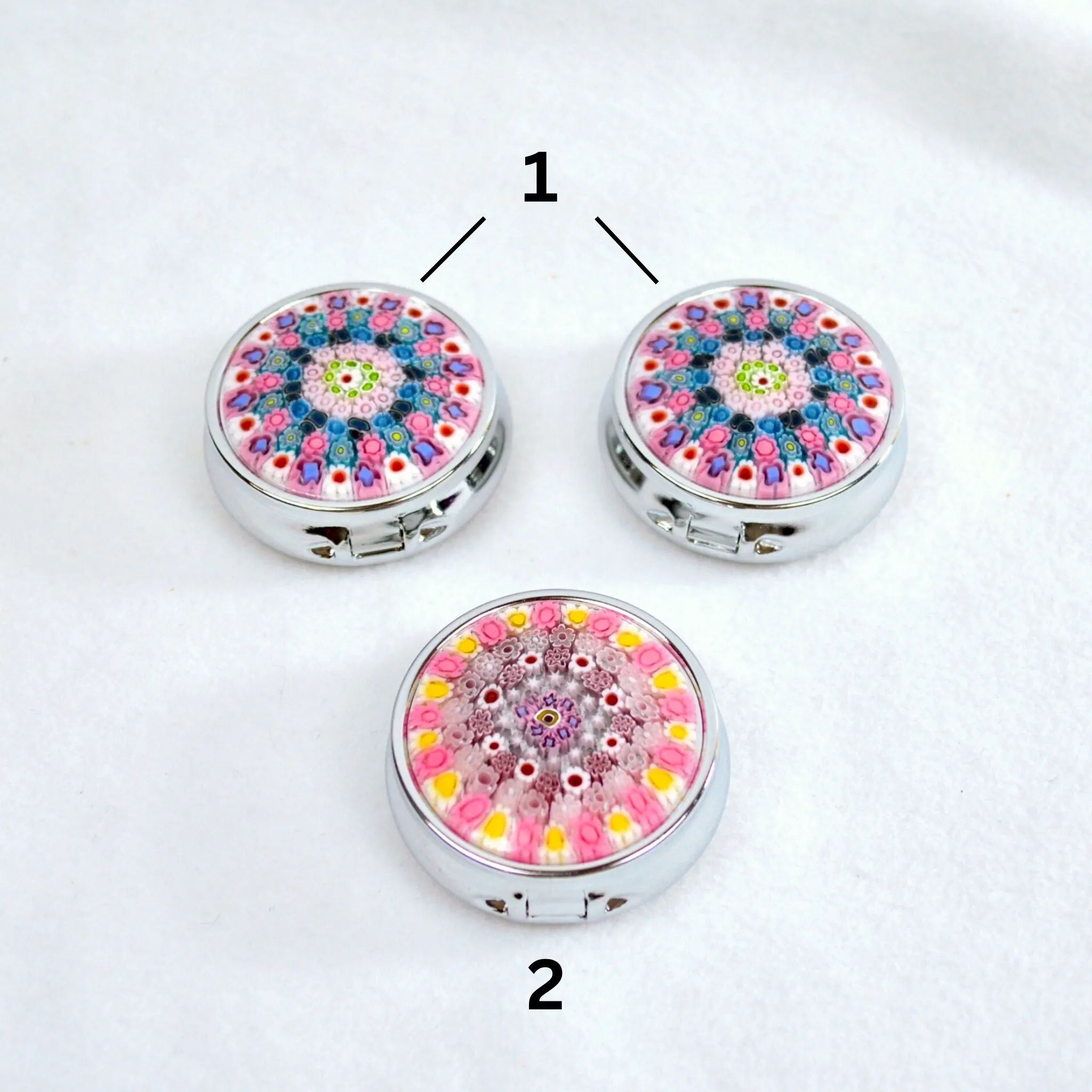 Millefiori Pill Boxes, Various Colors, Handmade In Italy