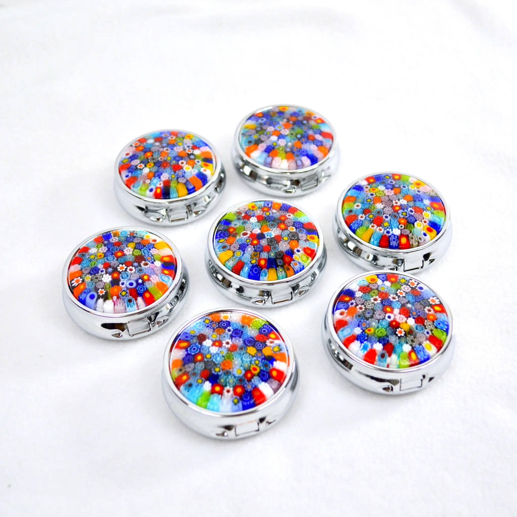 Millefiori Pill Boxes, Various Colors, Handmade In Italy